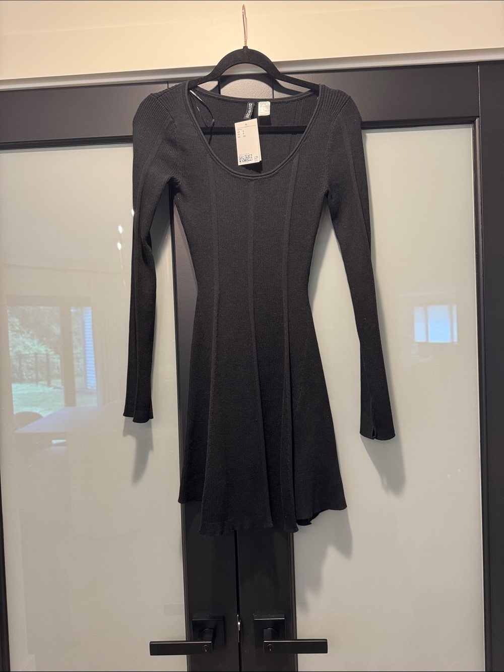 Divided Black Long-Sleeve Knit Fit-and-Flare Dress